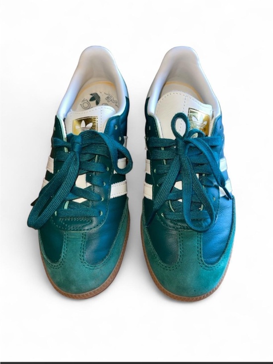adidas Shoes - adidas Women’s Green Samba Sneakers with White Stripes